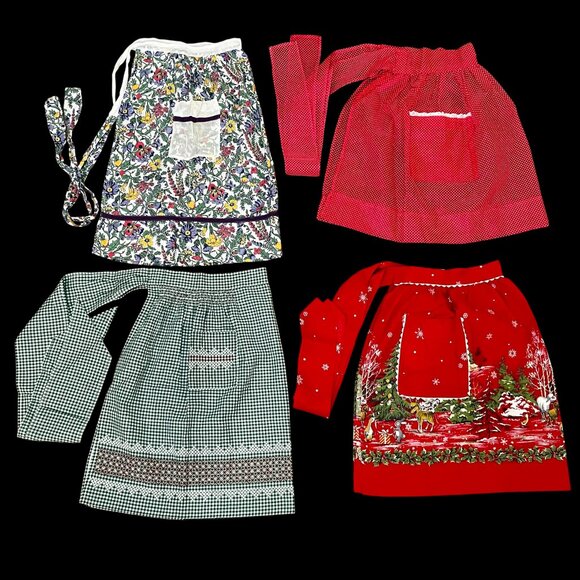 Lot of 4 1950s 1960s Kitchen Half APRONS Embroidery Handmade w/ Pockets - Picture 1 of 6
